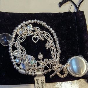 Silver beads and hearts double strand bracelet